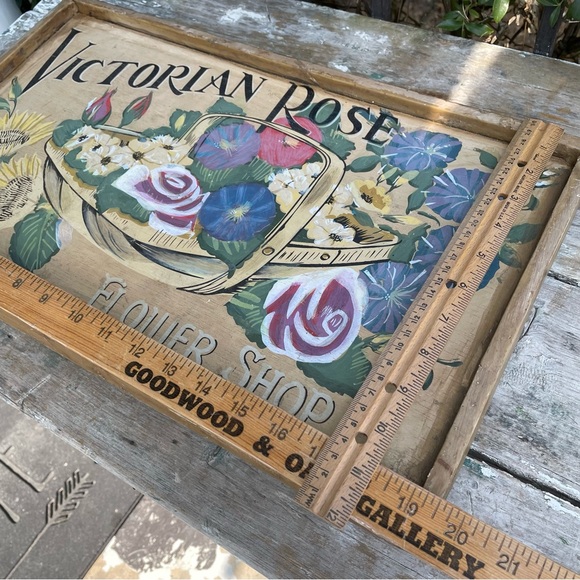 Vintage Victorian Rose Flower Shop Hand Painted Sign - Picture 4 of 10